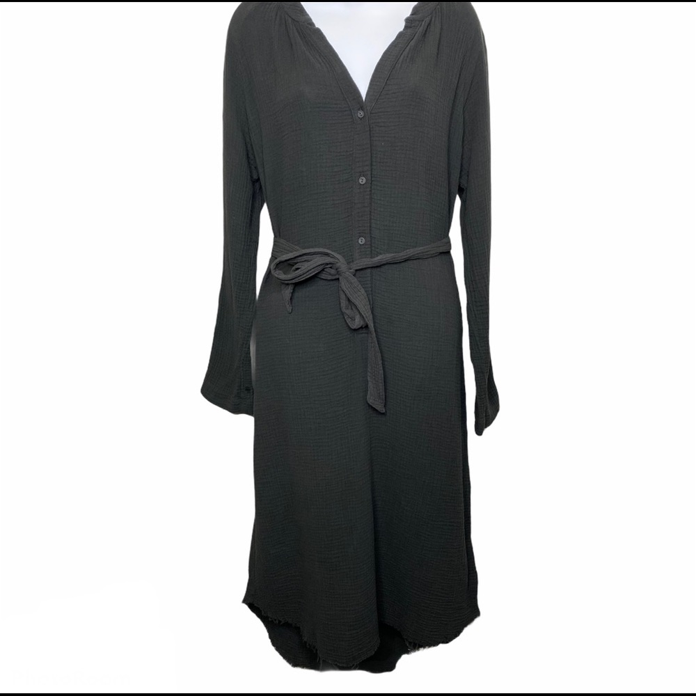 Anthropology Amadi Grey Button Down Long Sleeve Shirt Dress S NWT